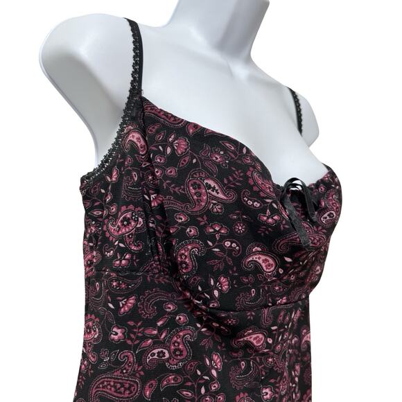 VTG Currants Paisley Mesh Sheer Babydoll Mini Dress Size L Whimsigoth Fairy Y2K - Picture 4 of 6